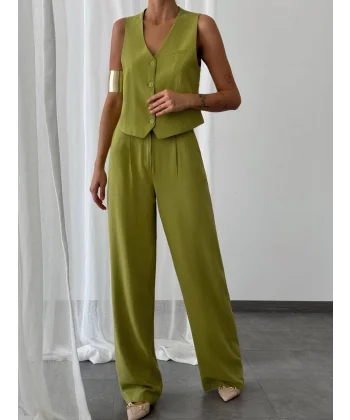 KETEN YELEK PANTOLON TAKIM KİVİ