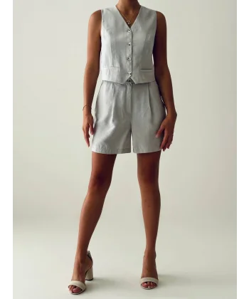 EXEN MODAL KUMAŞ ŞORT YELEK TAKIM GRİ