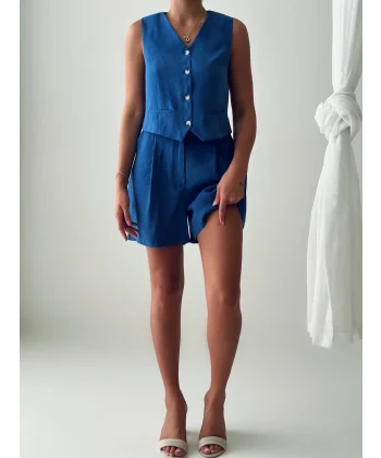 EXEN MODAL KUMAŞ ŞORT YELEK TAKIM İNDİGO