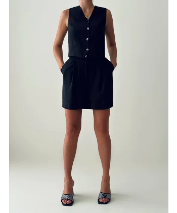 EXEN MODAL KUMAŞ ŞORT YELEK TAKIM SİYAH