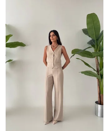 PREMİUM YÜN EFEKT KUMAŞ YELEK PANTOLON TAKIM TAŞ