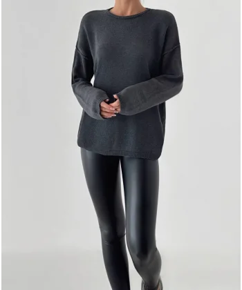 Dikiş Detay İnce Triko Kazak Antrasit