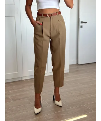 MYRA Yüksek Bel Kemerli Havuç Pantolon Haki