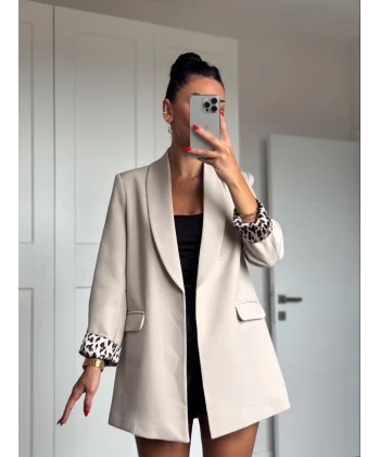 Myra Leopar Astarlı Şal Yaka Blazer Ceket Taş