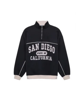 Balıkçı Yaka Yazılı Oversize Sweatshirt Lacivert