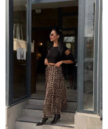 Kırışık Leopar Desen Etek