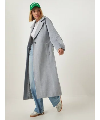 Premium Model Kol Detay Yün Kaban Gri