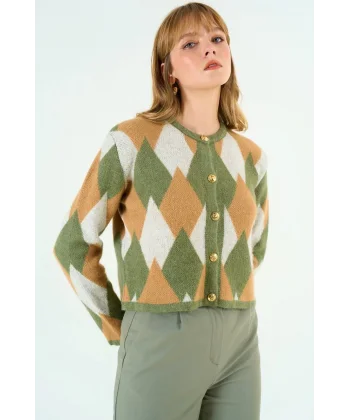 BAKLAVA DESEN KISA YEŞİL HIRKA