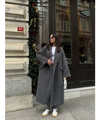 Yün Oversize Buklet Kaban Antrasit