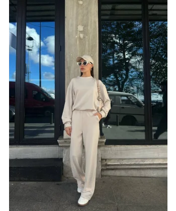 Viyana Pamuklu Eşofman Takım-Bej