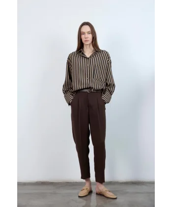 Çizgili Gömlek - Siyah Camel