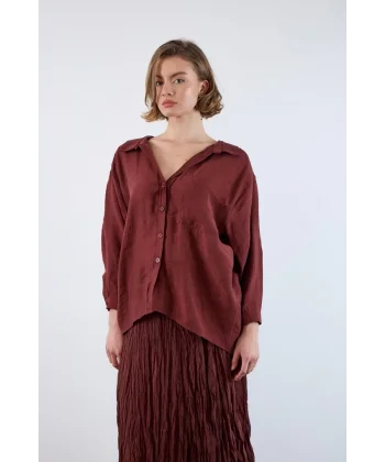 Düşük Omuz Oversize Gömlek - Kiremit