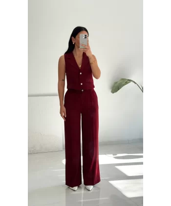 Orkide Yelek Pantolon Takım-Bordo