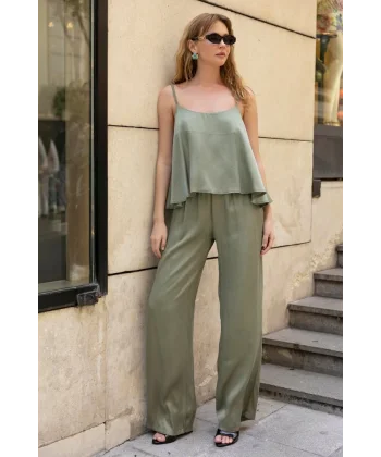 Premium Serisi Askılı Bluz Pantolon Takım-Haki