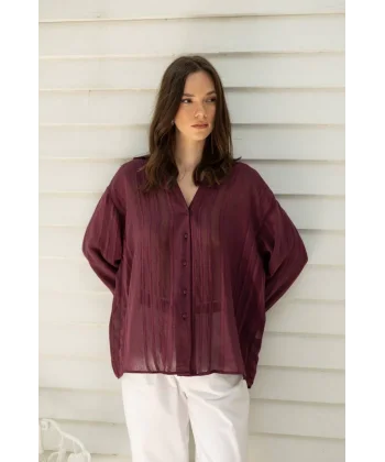 Premium Serisi Transparan Gömlek - Mürdüm