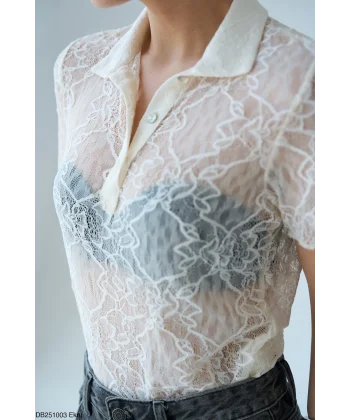 Patlı Dantel Detay Ekru Bluz