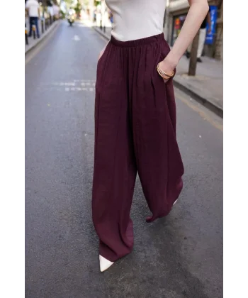 Modal Kumaş Bol Kesim Pantolon-Mürdüm