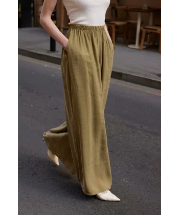Modal Kumaş Bol Kesim Pantolon-Haki