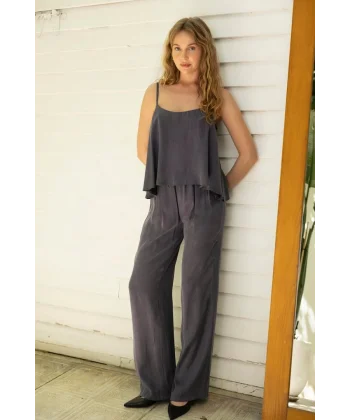 Premium Serisi Askılı Bluz Pantolon Takım-İndigo