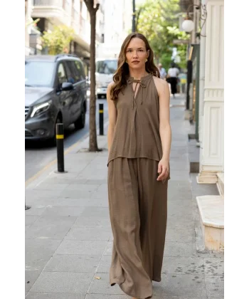 Bluz Pantolon İkili Takım - Kahve