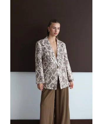 Dijital Baskı Tek Düğme Ceket-Kahve