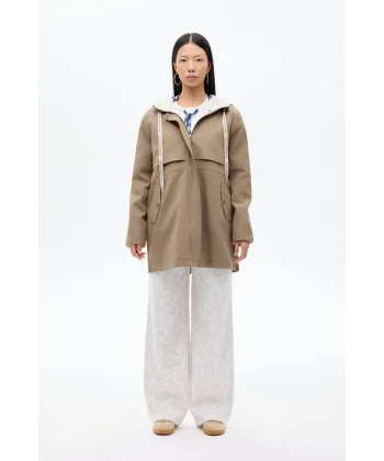 Kapüşonlu Fermuarlı Trençkot Haki