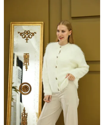 Mars Sakallı Düğme Detay Hırka-Ekru