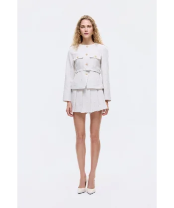 Kemer Detaylı Düğmeli Tüvit Ceket Bej