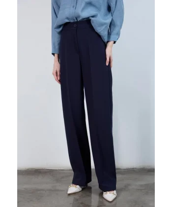 Pilesiz Palazzo Paça Lacivert Kumaş Pantolon