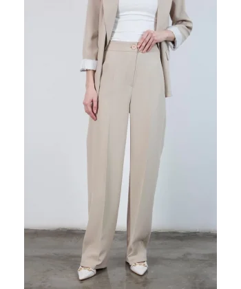 Pilesiz Palazzo Paça Taş Renk Kumaş Pantolon