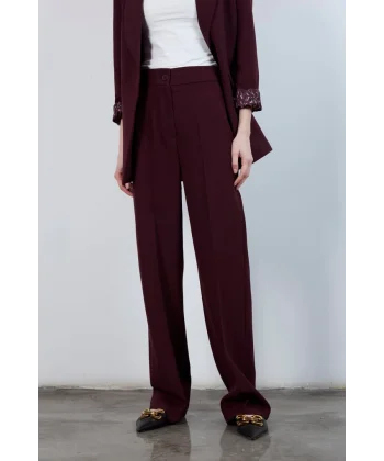 Pilesiz Palazzo Paça Mürdüm Kumaş Pantolon