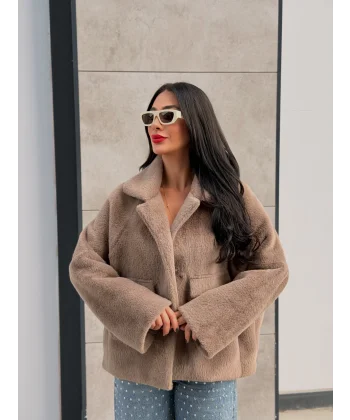 Cepli Alpaka Kürk Kısa Kaban-Vizon