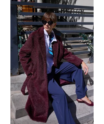 Bağlamalı Tüy Dokulu Mürdüm Kürk Kaban