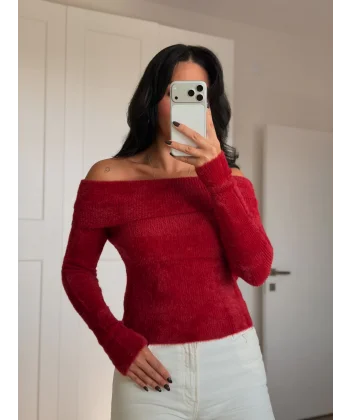 Dokulu Madonna Yaka Kazak-Kırmızı