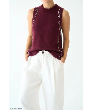 Taş İşlemeli Triko Atlet Bordo