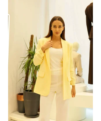 Büzgü Kol Sarı Blazer Ceket