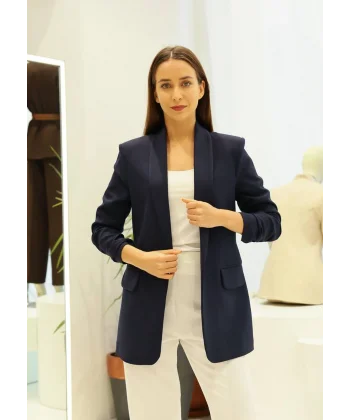 Büzgü Kol Lacivert Blazer Ceket
