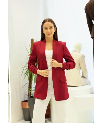 Büzgü Kol Astarlı Bordo Blazer Ceket