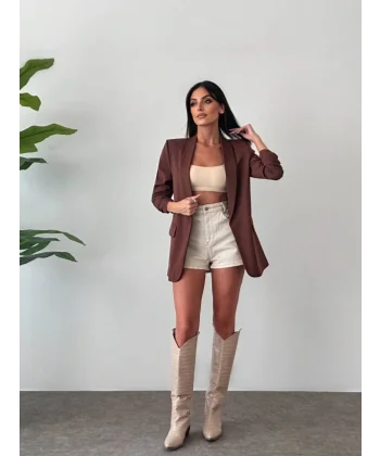 Büzgü Kol Kahverengi Blazer Ceket