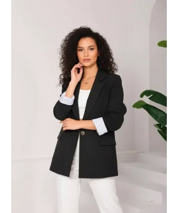 Astarı Garnili Siyah Blazer Ceket