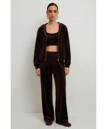 Kadife Üçlü Eşofman Takımı-Kahve