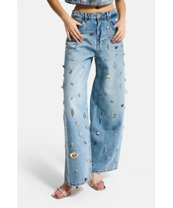 Mega Baggy Fit Özel Dikim Aksesuarlı Tasarım Denim Jean
