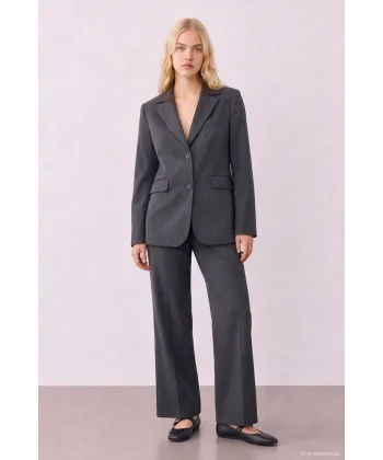 Triko Yaka Detaylı Blazer Ceket Antrasit