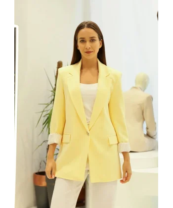 Astarı Garnili Sarı Blazer Ceket