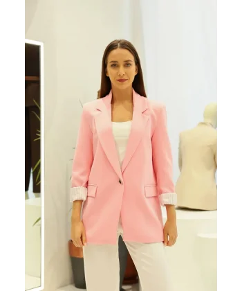 Astarı Garnili Pembe Blazer Ceket