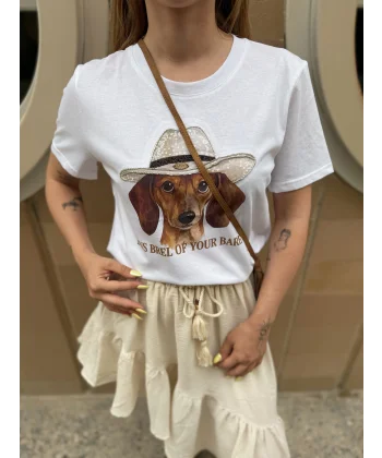 Çanta Detaylı “Cowboy Dog” Tişört