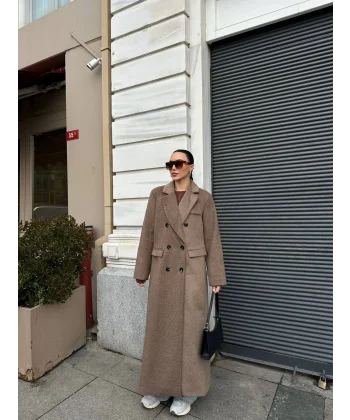 Düğme Kapamalı Uzun Yün Kaban-Vizon