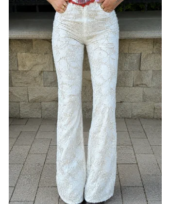 Floral Desen Straight Fit Özel Kumaş Tasarım Denim Jean