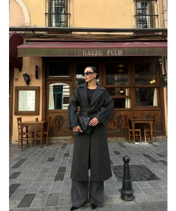 Kol Kemerli Premium Yün Kaban Antrasit