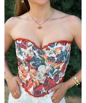 Çiçek Desenli Vintage Korse